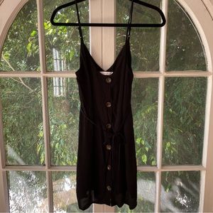 Black Button Up Mini Slip Spaghetti Strap Dress